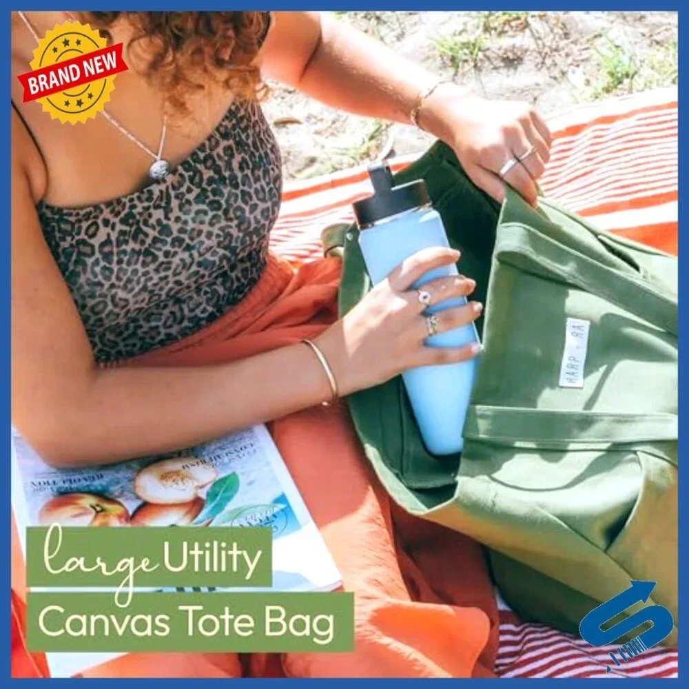 Extra Large Canvas Tote Bag Unstructured Open Top Everyday Carry Pockets